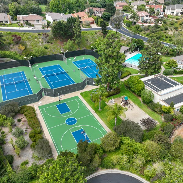 aerial view of basketball and tennis courts